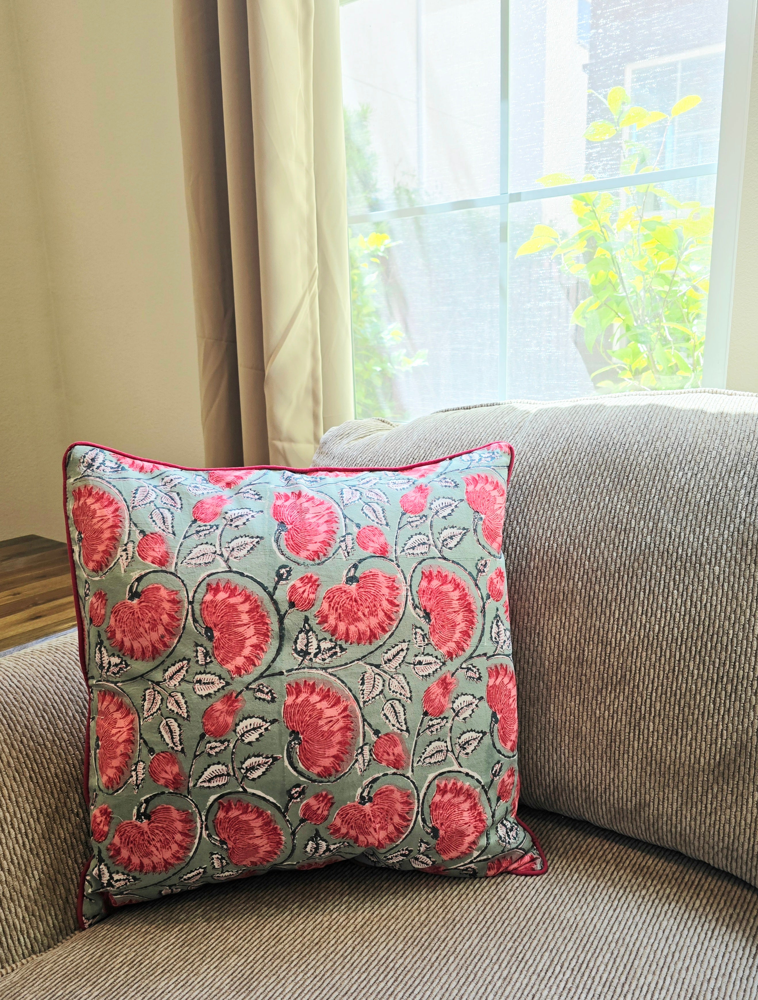 Hello Fall Hand Block Printed Cushion Cover - Ohana Earth