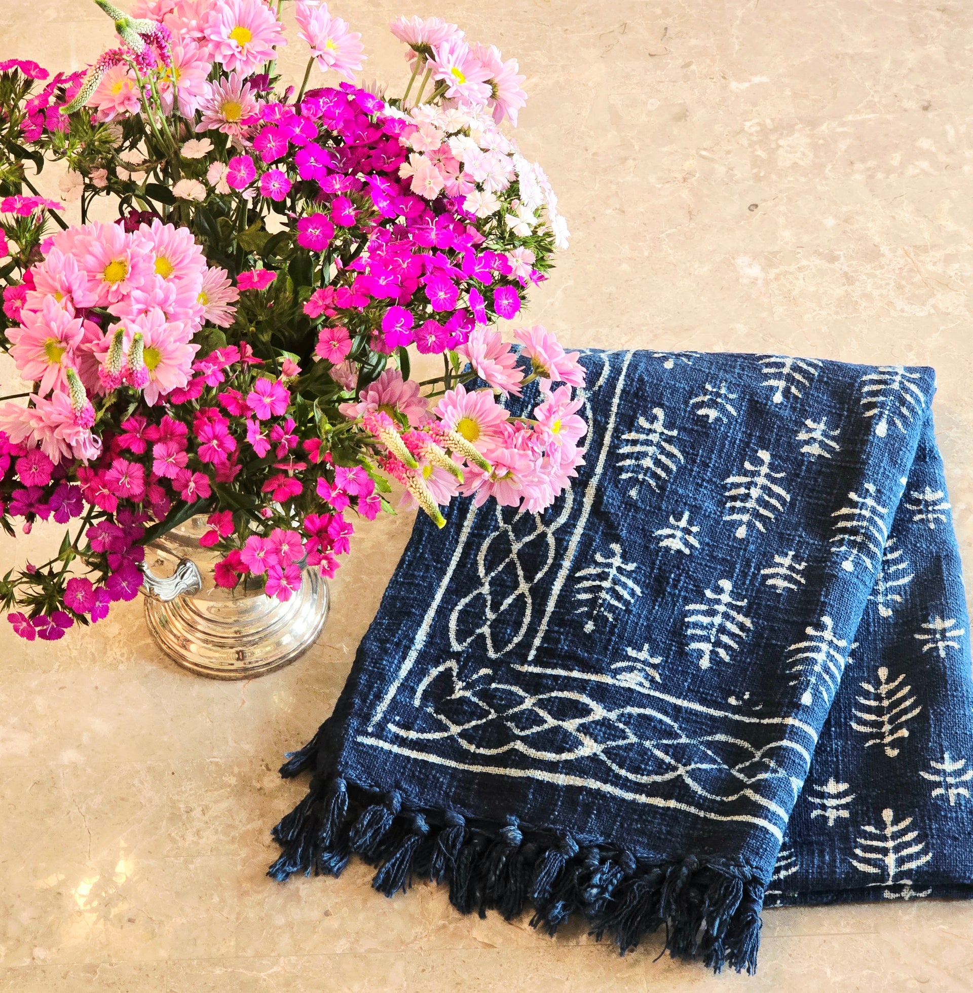 Indigo Slub Cotton Throw Blanket – Handmade Cotton Throw - Ohana Earth
