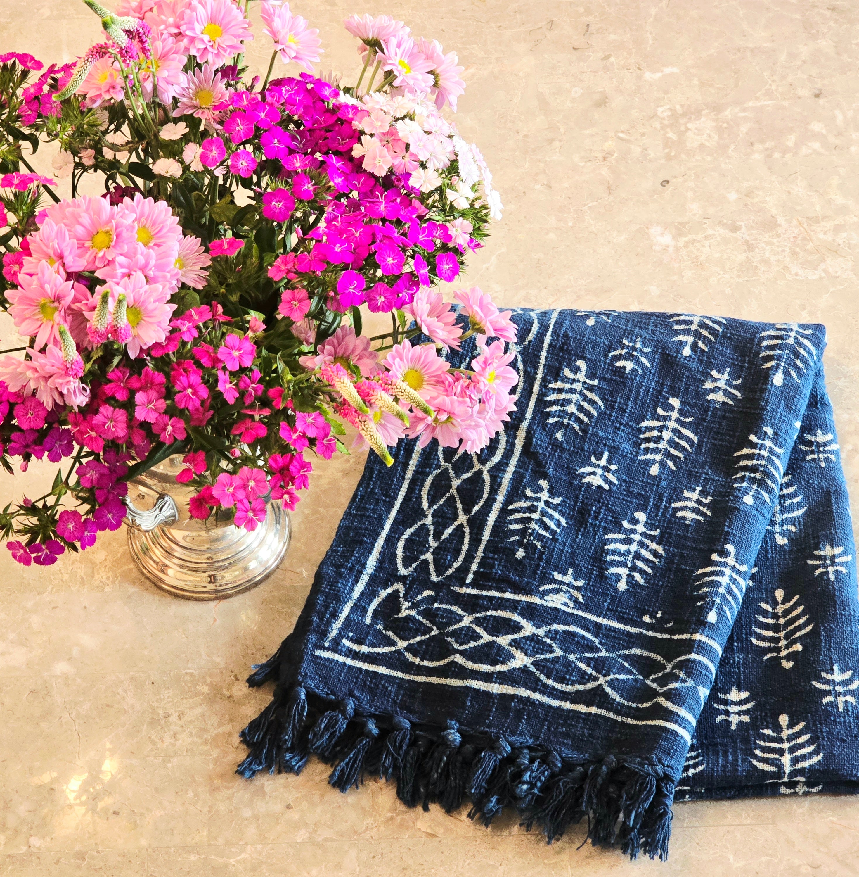 Indigo Slub Cotton Throw Blanket – Handmade Cotton Throw - Ohana Earth