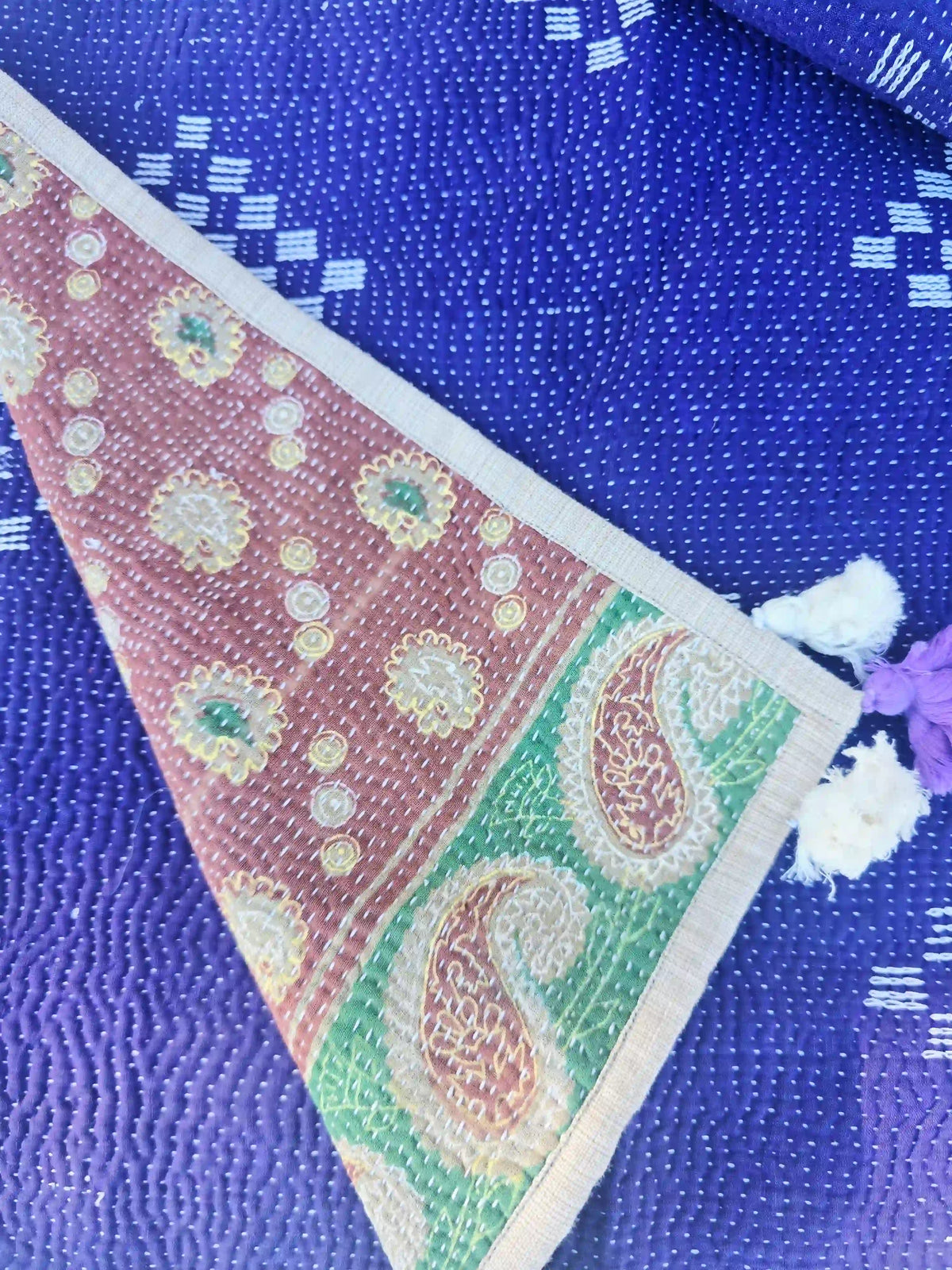 Blue Handmade Reversible Kantha Placemat Set - Ohana Earth