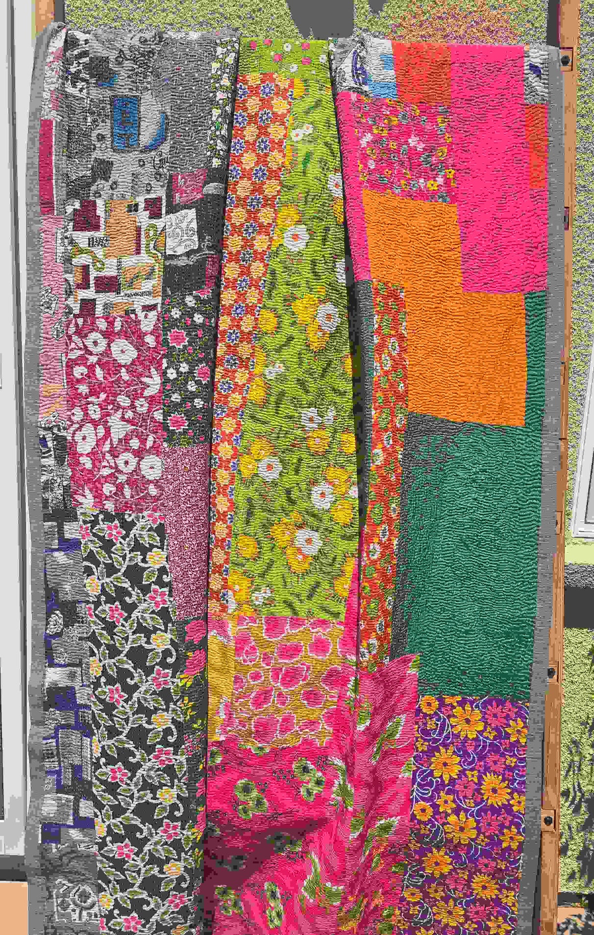 Multicolor Patchwork Reversible Kantha Throw - Ohana Earth