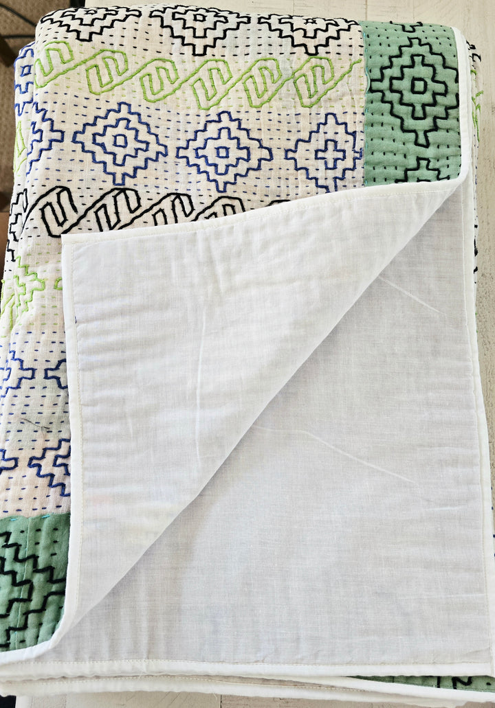 Spirit Kantha Quilt Throw – Hand Embroidered Vintage Kantha Quilt - Ohana Earth