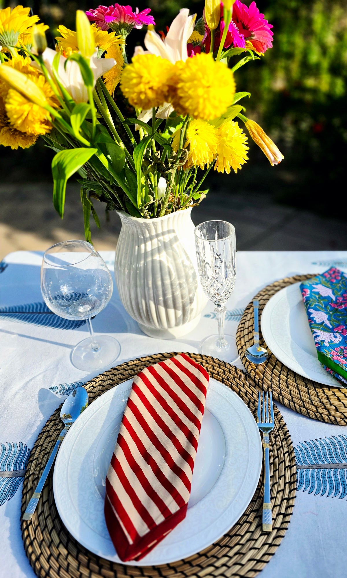 Maroon Stripe Pure Cotton Hand block Printed Napkin - Ohana Earth