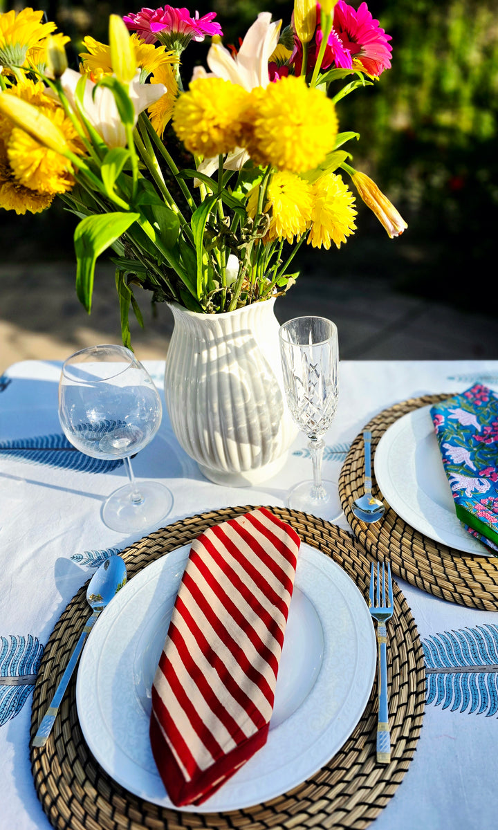 Maroon Stripe Pure Cotton Hand block Printed Napkin - Ohana Earth