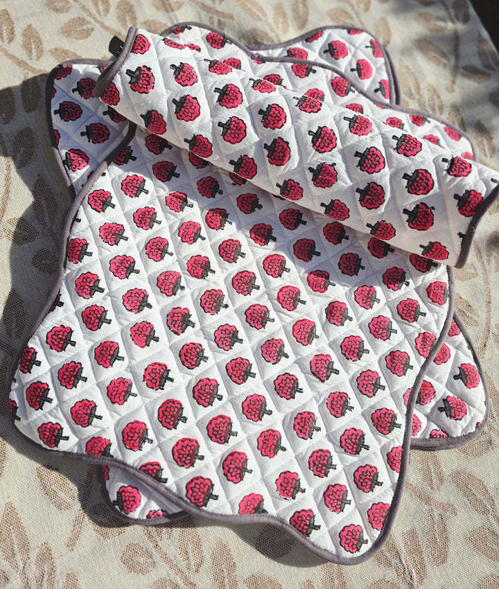 Raspberry Cotton Handmade Quilted Placemat with Scalloped Sides - Ohana Earth