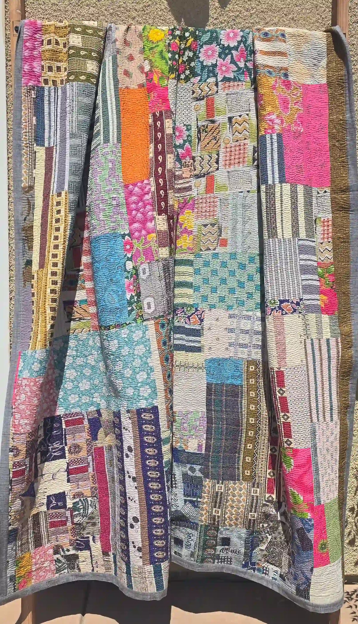 Multicolor Patchwork Reversible Kantha Throw - Ohana Earth
