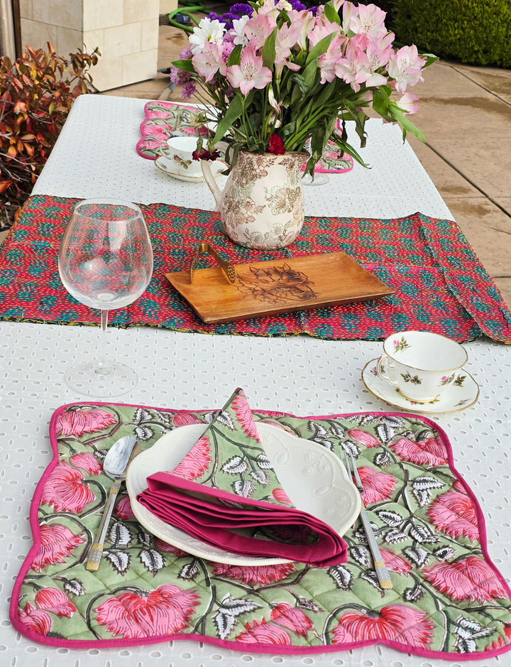 Floral Block Print Cotton Handmade Quilted Placemat - Ohana Earth