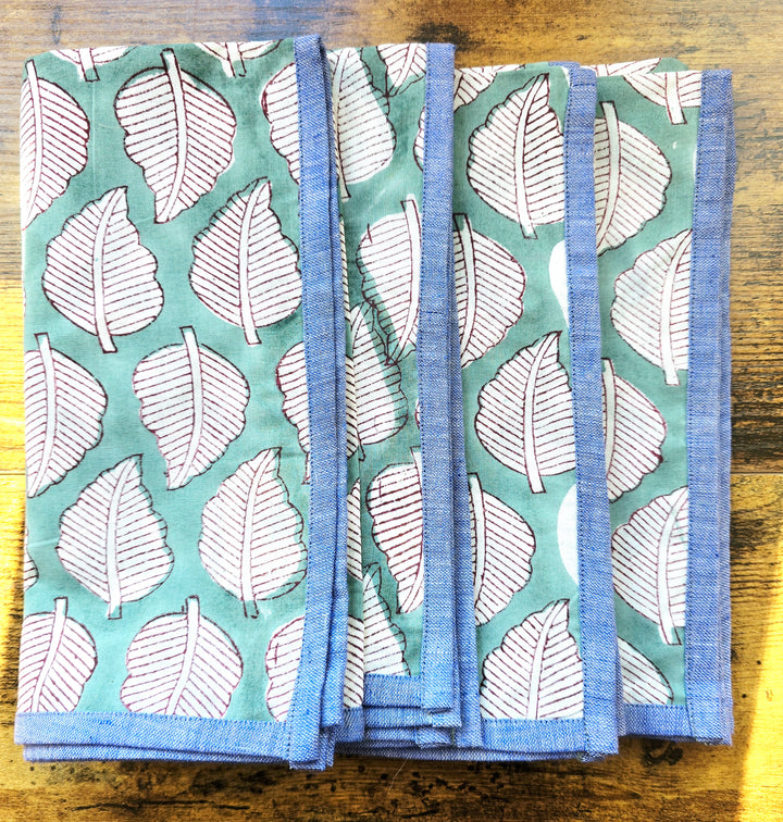 Leaf Block Print Cotton Napkins– Handmade Cloth Napkins Set - Ohana Earth