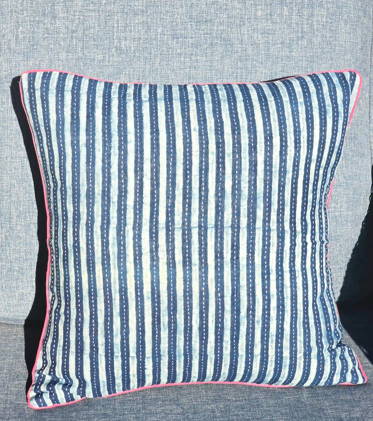 Indigo Stripes Kantha Cushion Cover - Ohana Earth
