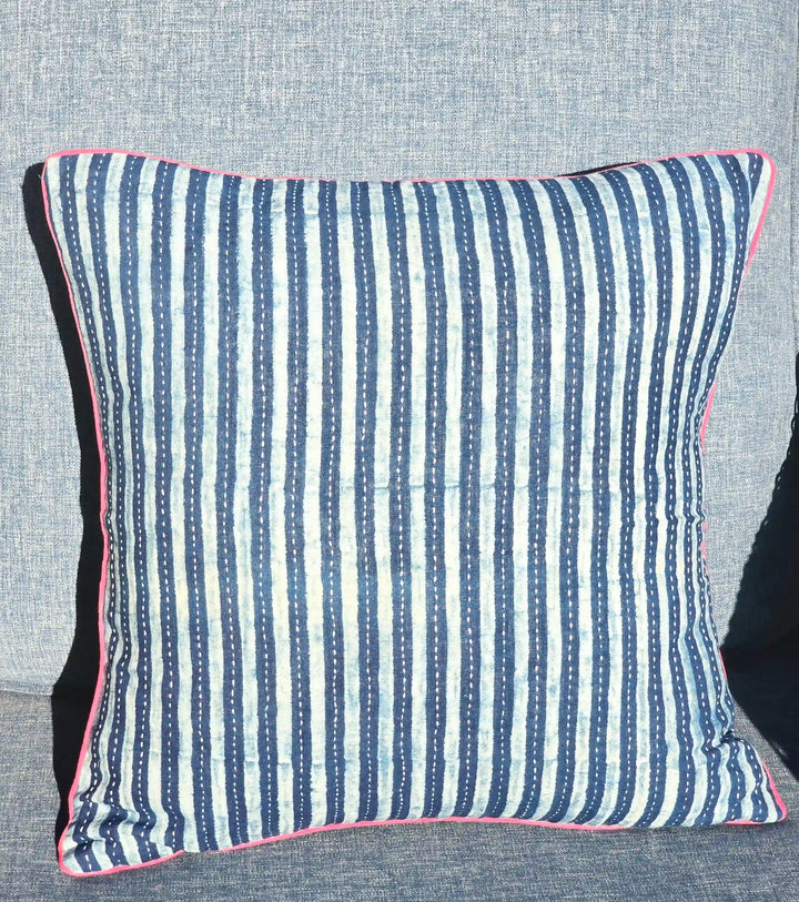 Indigo Stripes Kantha Cushion Cover - Ohana Earth