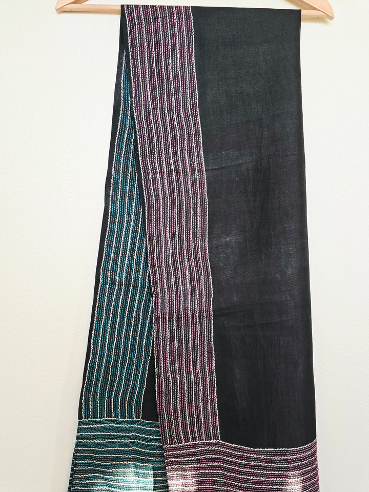 Hand Embroidered Kantha Silk Scarf - Pink Green Border - Ohana Earth