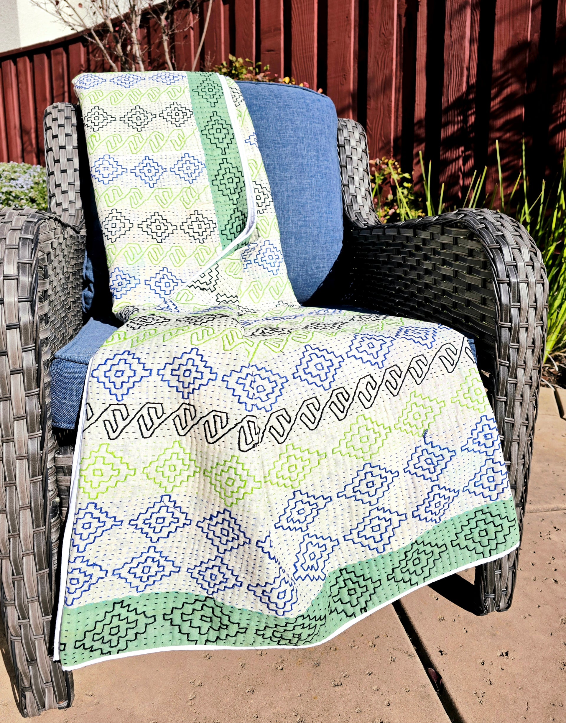 Spirit Kantha Quilt Throw – Hand Embroidered Vintage Kantha Quilt - Ohana Earth