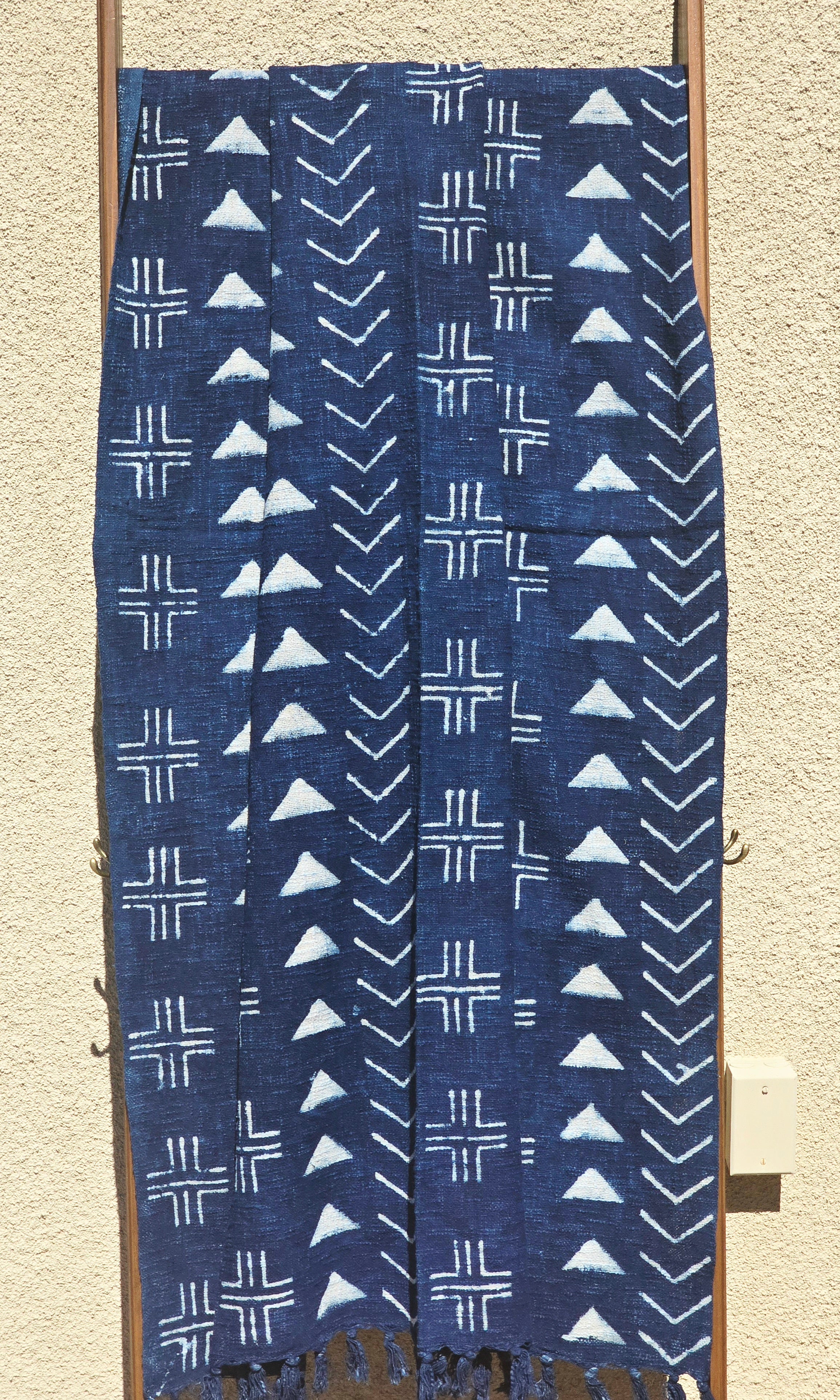 Indigo Geometric Cotton Throw | Slub Cotton Throw Blanket - Ohana Earth