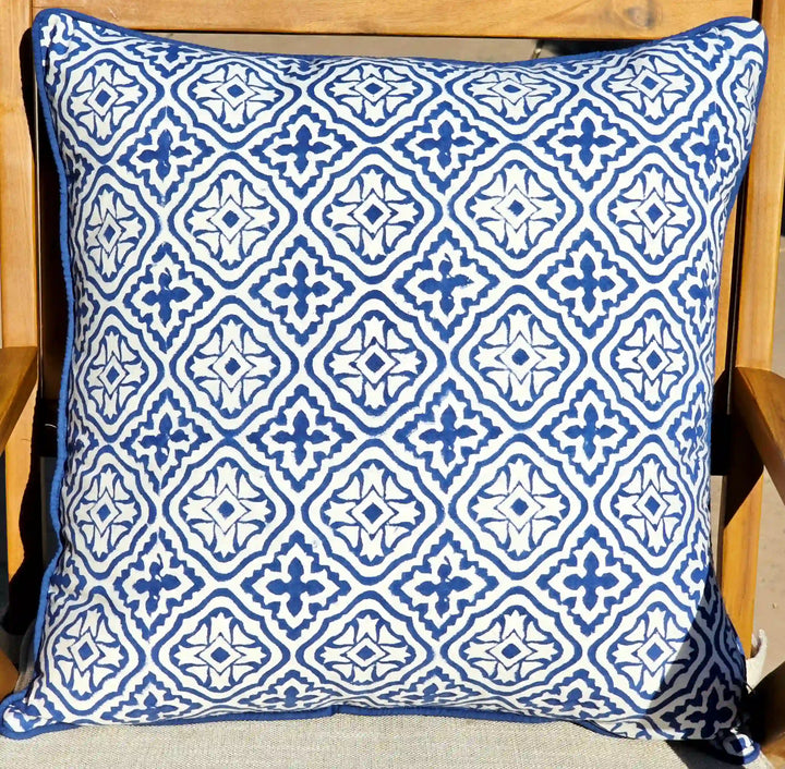 White Blue Cotton Cushion Cover - Ohana Earth