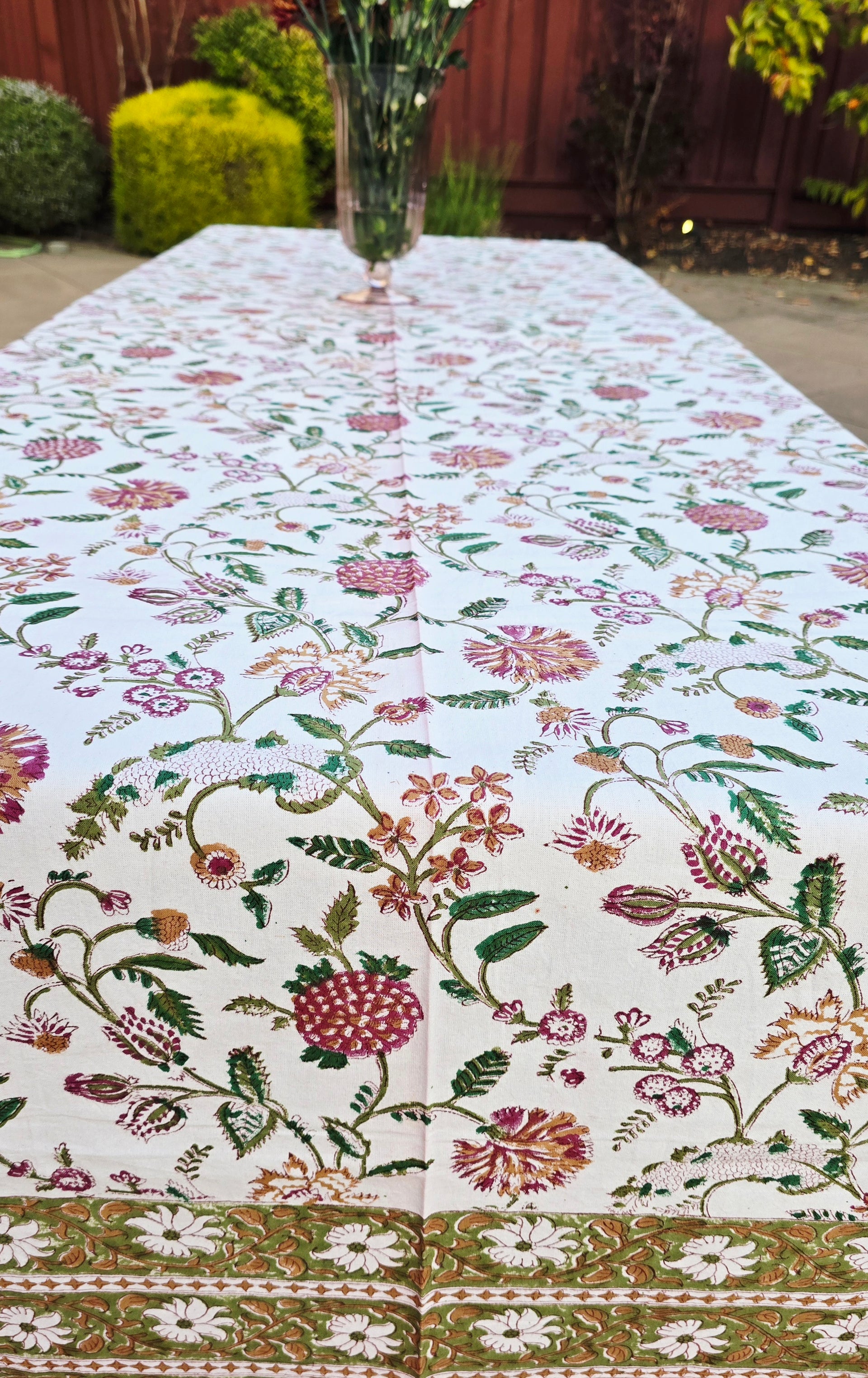 Floral Medley Block Printed Table Cloth - Ohana Earth