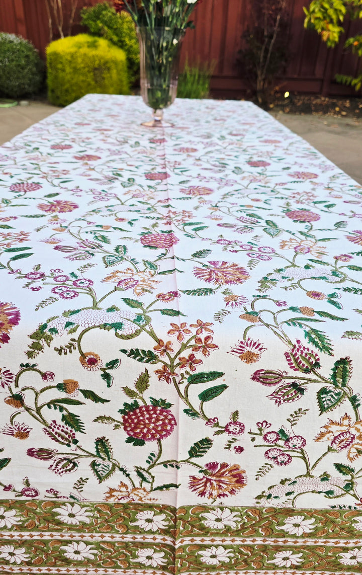 Floral Medley Block Printed Table Cloth - Ohana Earth
