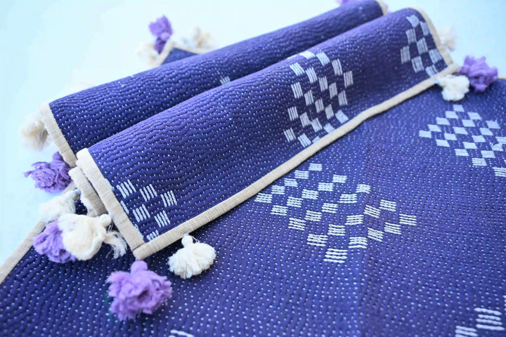 Blue Handmade Reversible Kantha Placemat Set - Ohana Earth