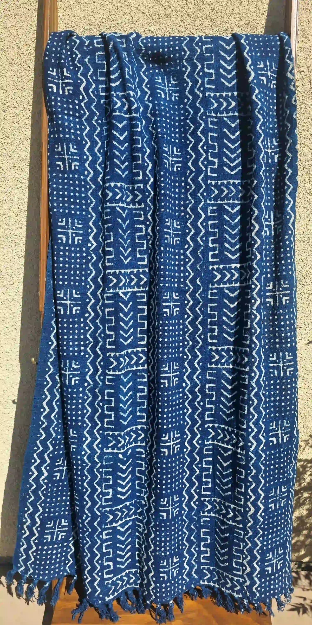 Indigo Geometric Cotton Throw | Slub Cotton Throw Blanket - Ohana Earth
