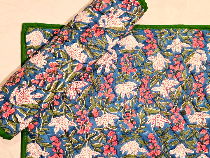 Floral Blue Cotton Quilted Placemat - Ohana Earth