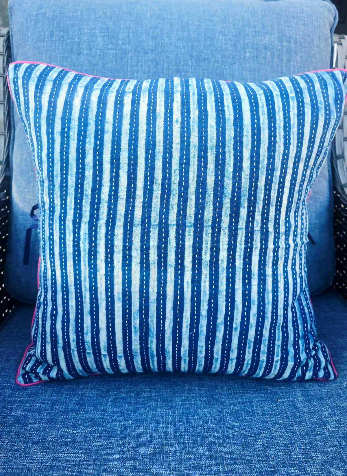 Indigo Stripes Kantha Cushion Cover - Ohana Earth