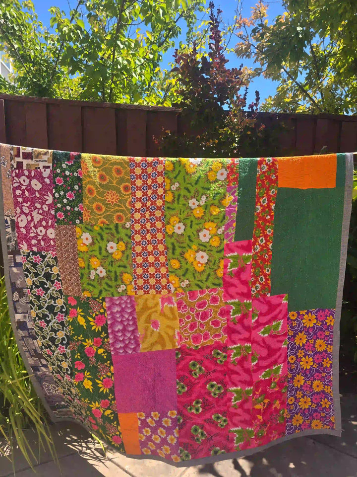 Multicolor Patchwork Reversible Kantha Throw - Ohana Earth