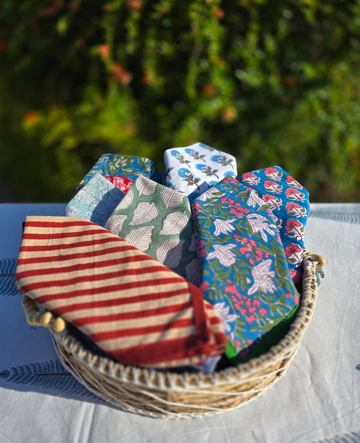 Maroon Stripe Pure Cotton Hand block Printed Napkin - Ohana Earth