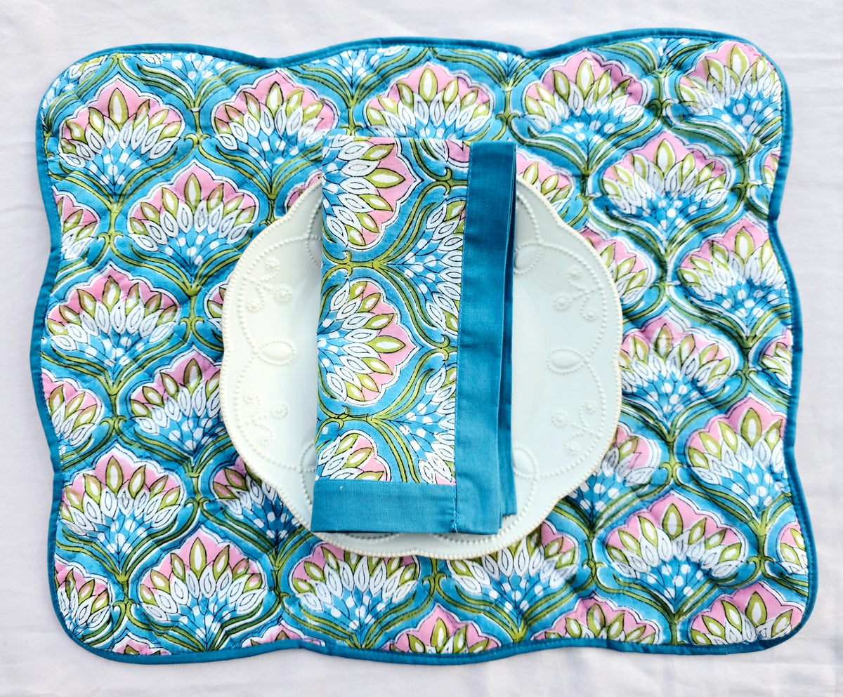 New Home Set – Blue Floral Placemats and Napkins - Ohana Earth