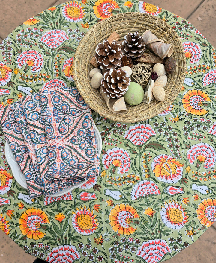 Round Table Set Floral Orange - Ohana Earth