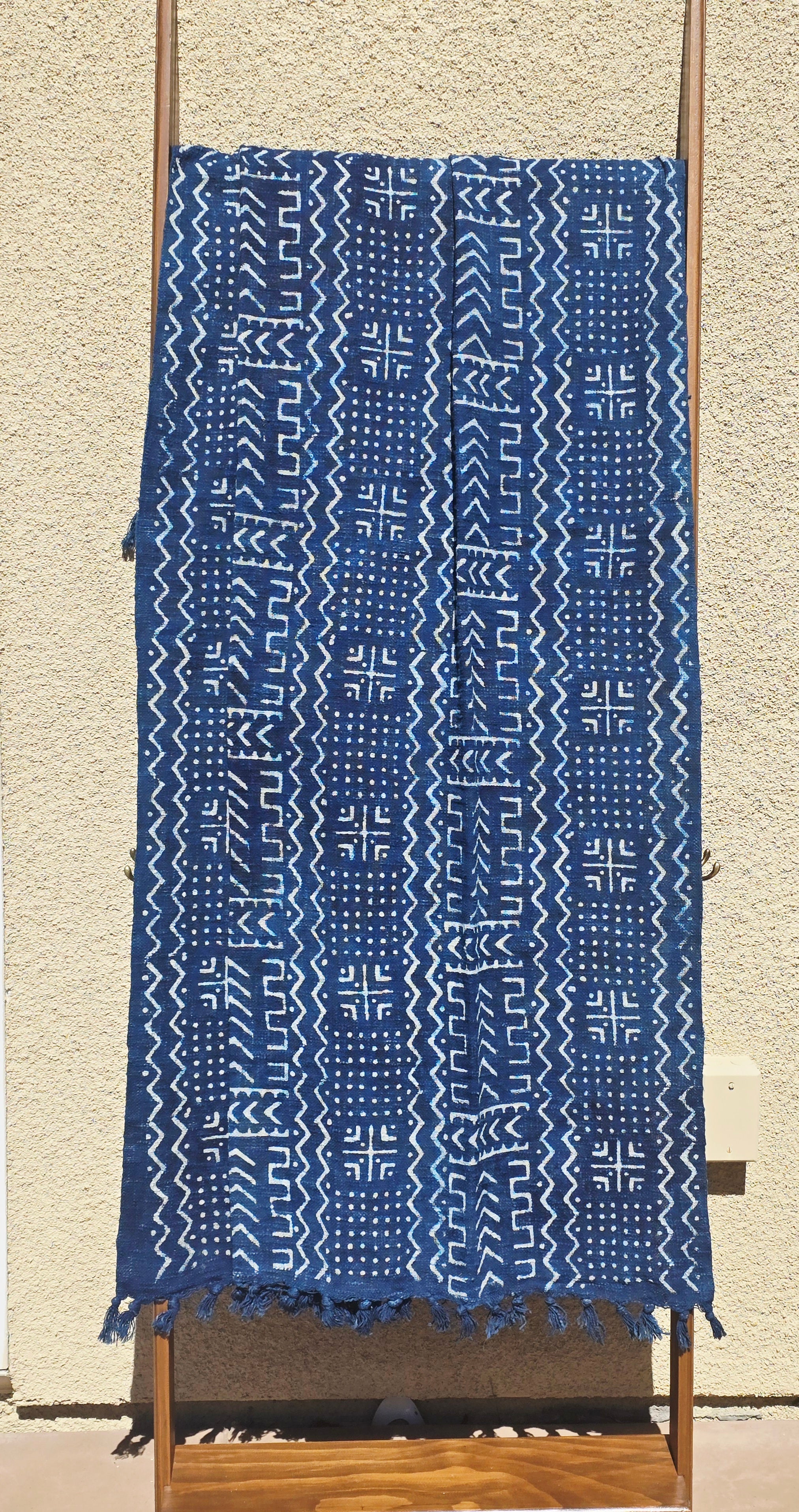 Indigo Geometric Cotton Throw | Slub Cotton Throw Blanket - Ohana Earth