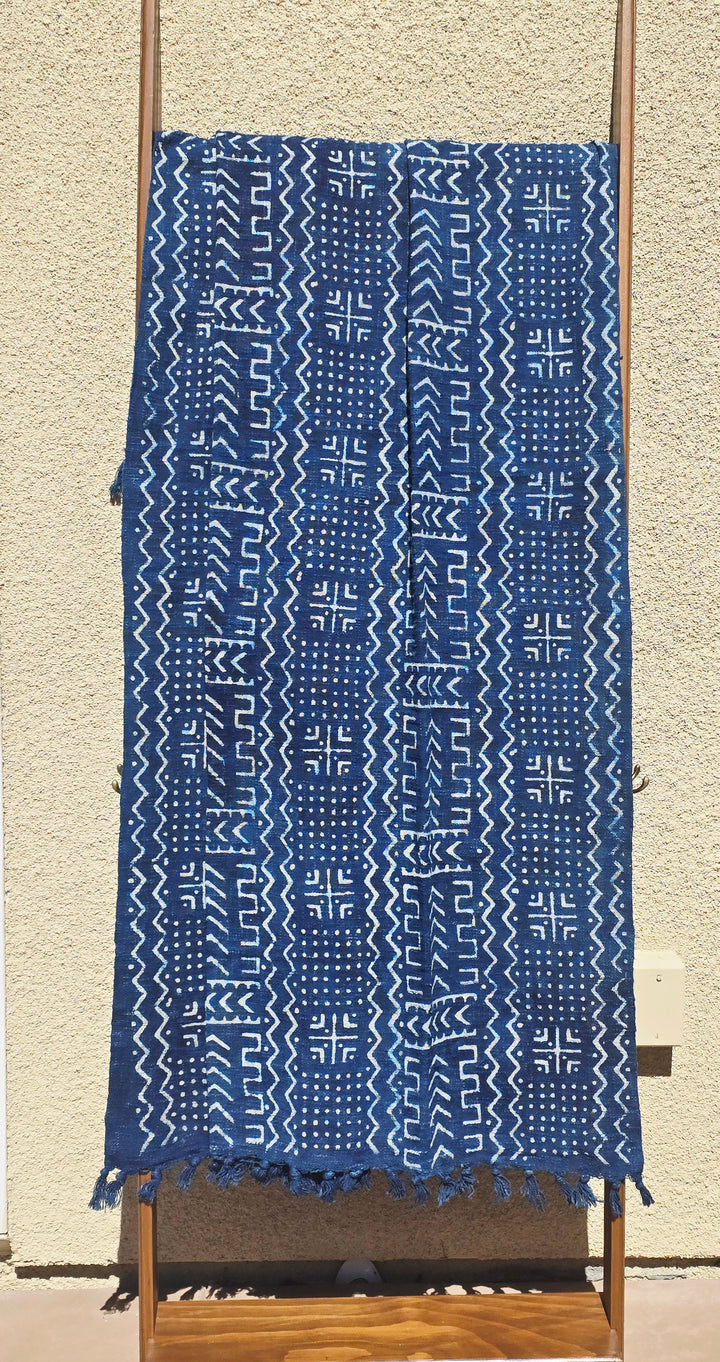 Indigo Geometric Cotton Throw | Slub Cotton Throw Blanket - Ohana Earth