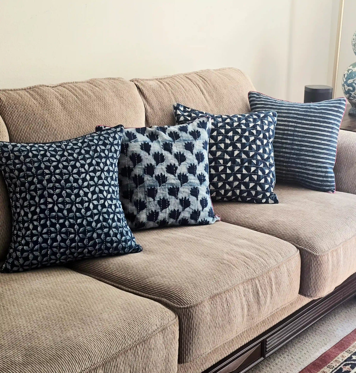 Indigo Stripes Kantha Cushion Cover - Ohana Earth