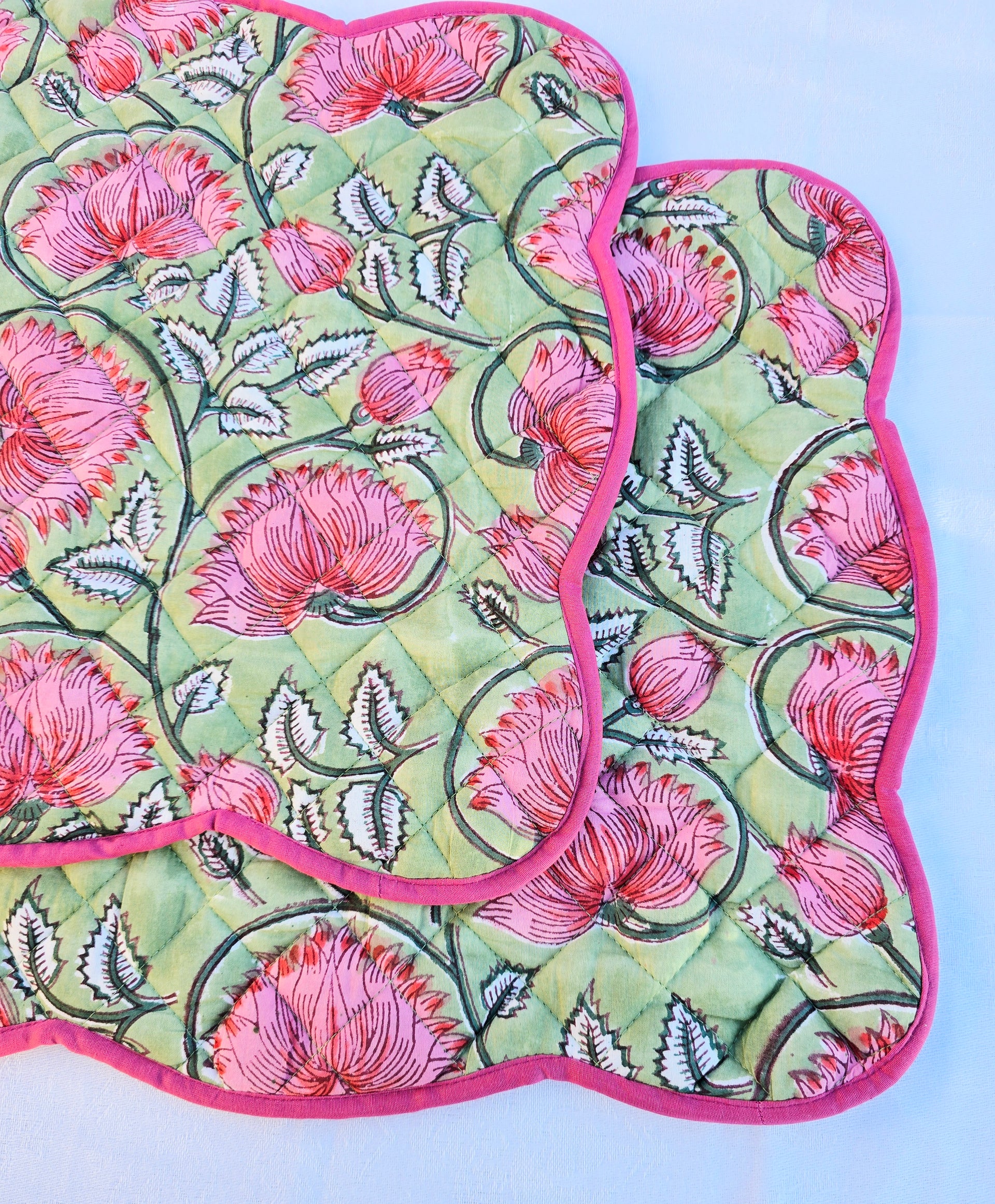 Floral Block Print Cotton Handmade Quilted Placemat - Ohana Earth