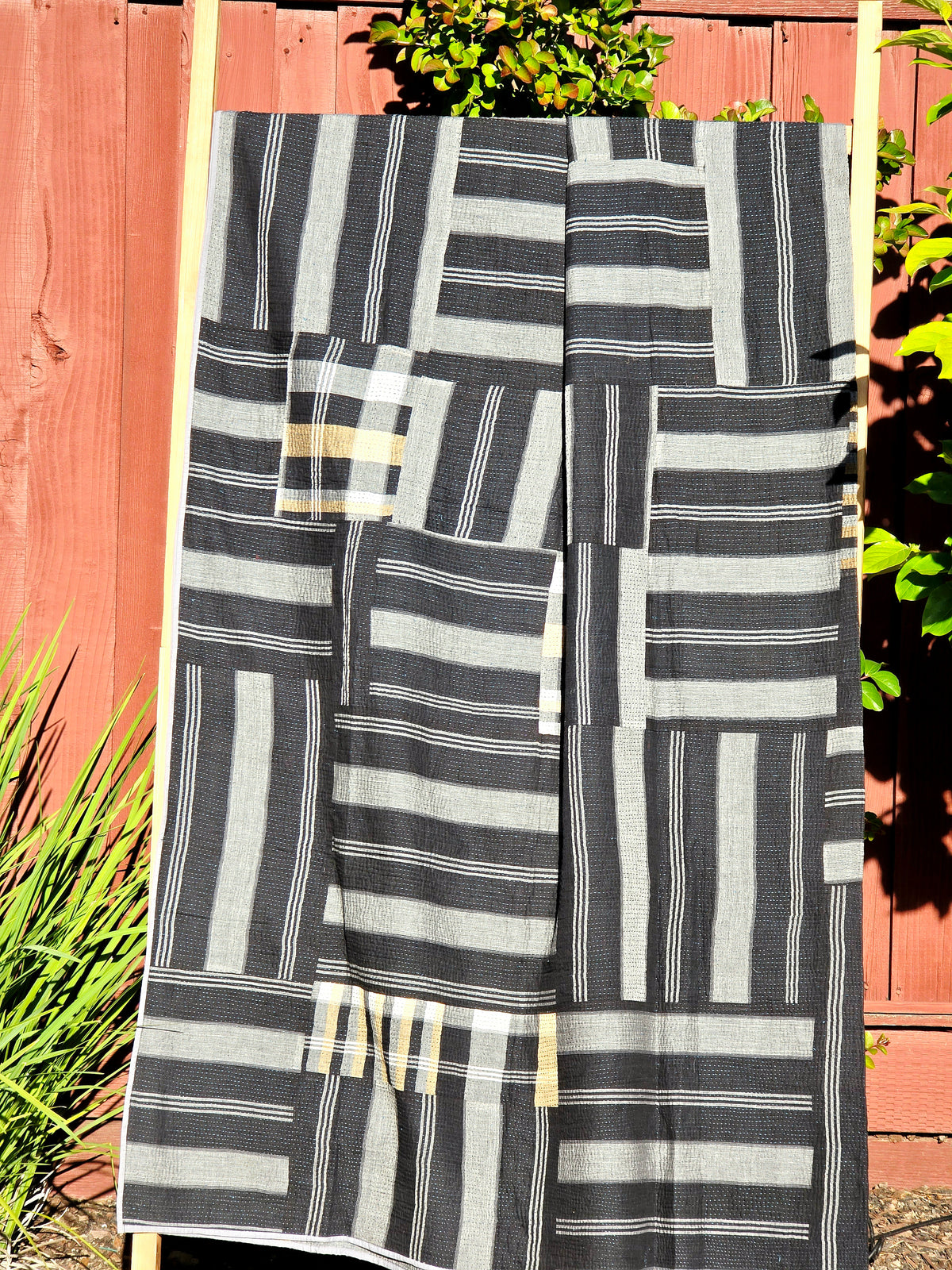 White Black Patchwork Handmade Kantha Throw - Ohana Earth