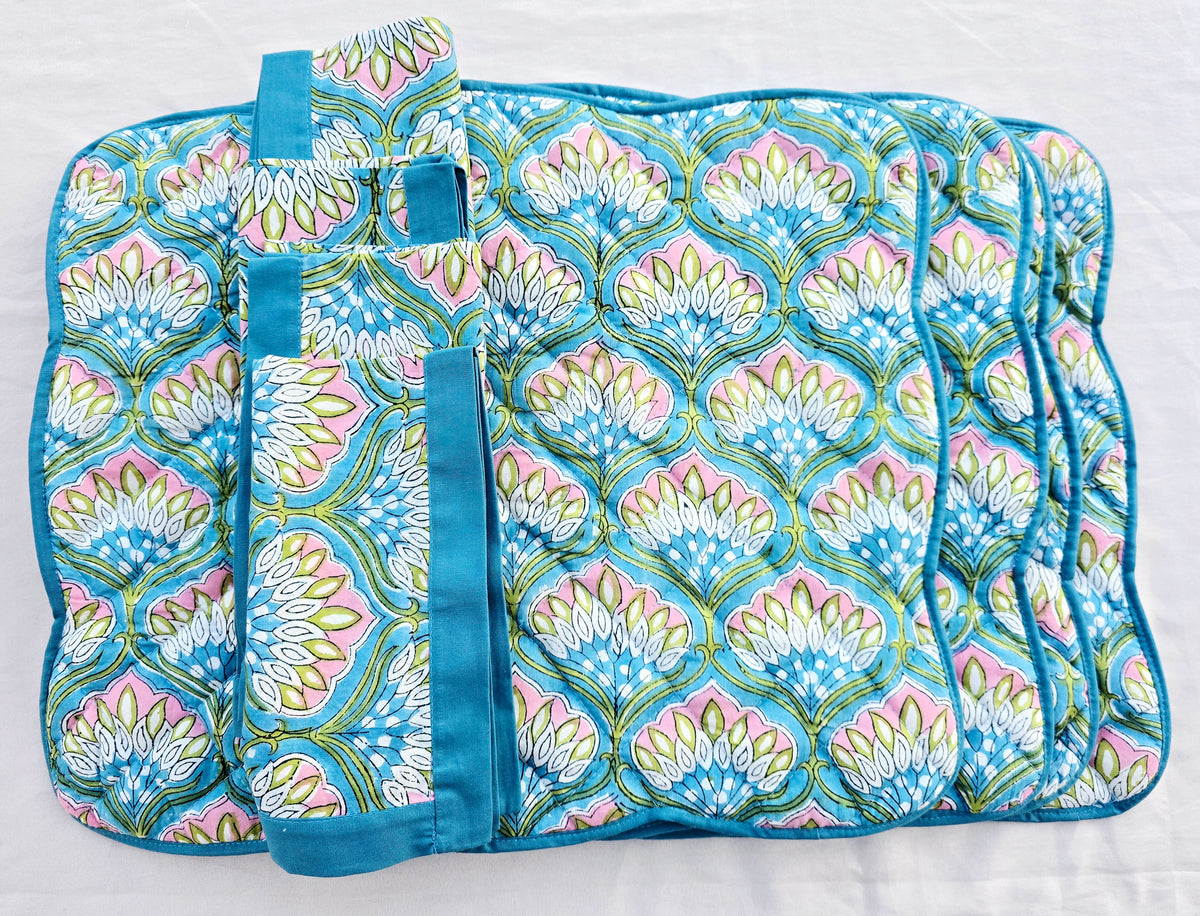 New Home Set – Blue Floral Placemats and Napkins - Ohana Earth