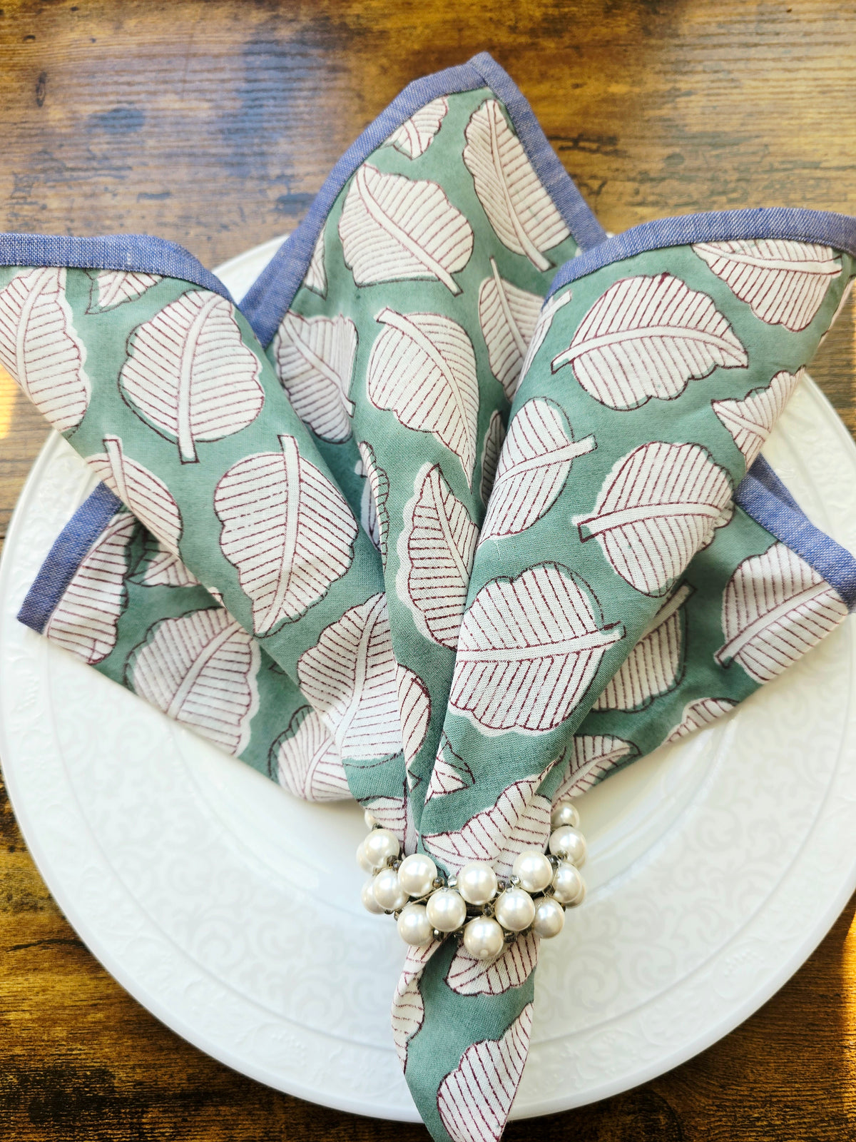Leaf Block Print Cotton Napkins– Handmade Cloth Napkins Set - Ohana Earth