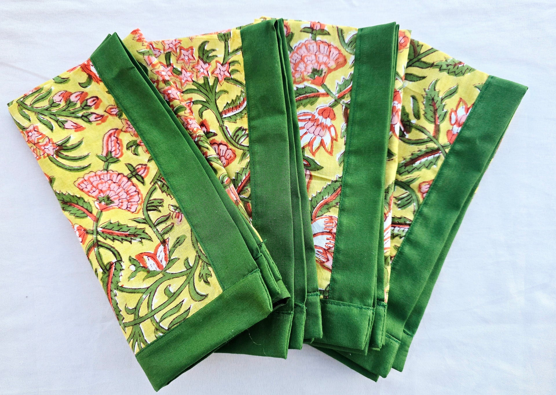 Yellow Floral Cotton Hand block Printed Napkin - Ohana Earth