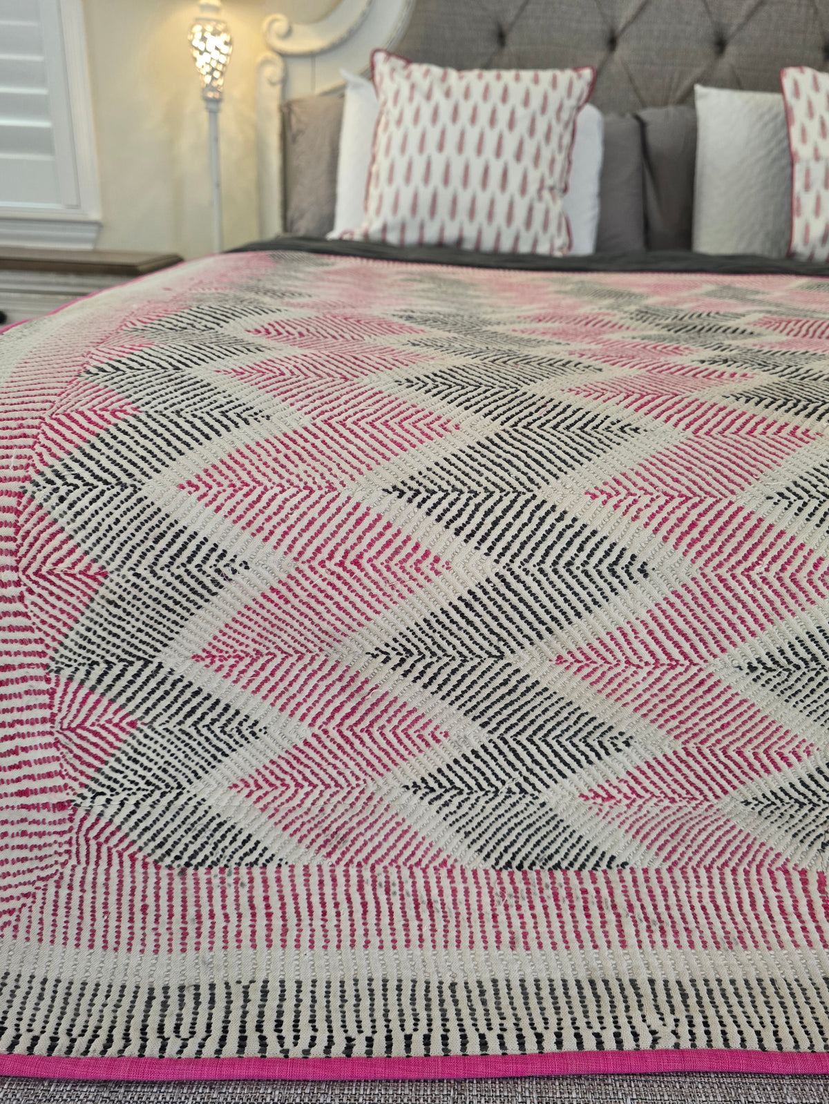 Vintage Lohori Kantha Quilt Throw – Hand Embroidered Reversible Kantha Quilt - Ohana Earth