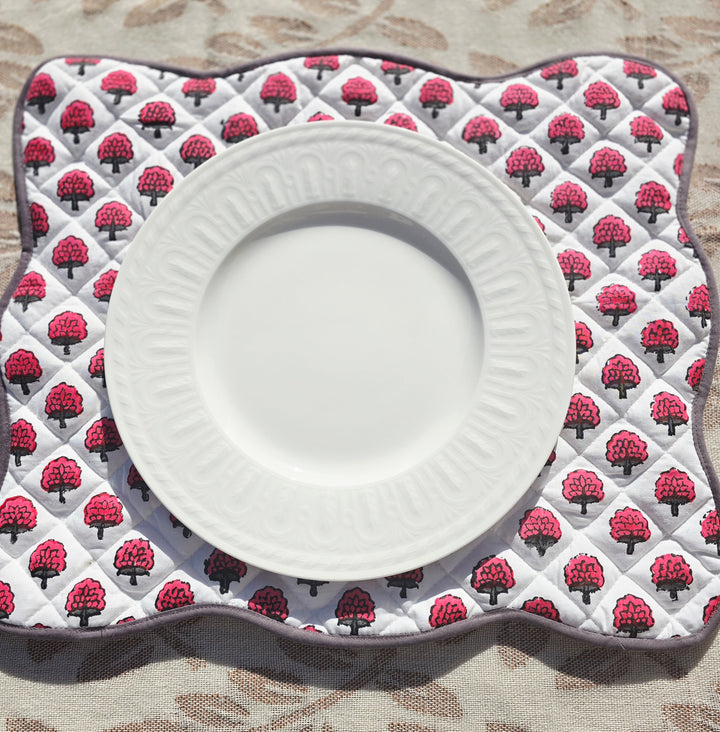 Raspberry Cotton Handmade Quilted Placemat with Scalloped Sides - Ohana Earth