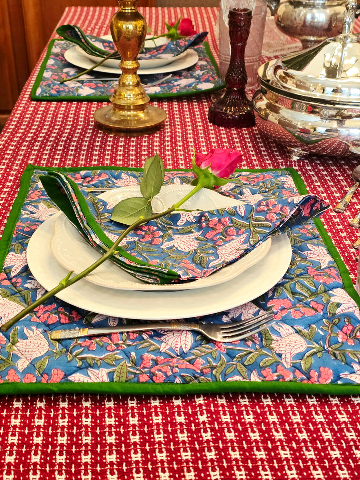 Floral Blue Cotton Quilted Placemat - Ohana Earth