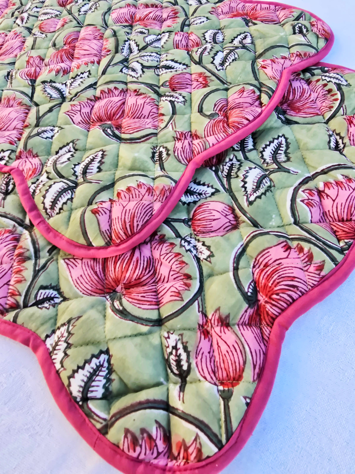Floral Block Print Cotton Handmade Quilted Placemat - Ohana Earth