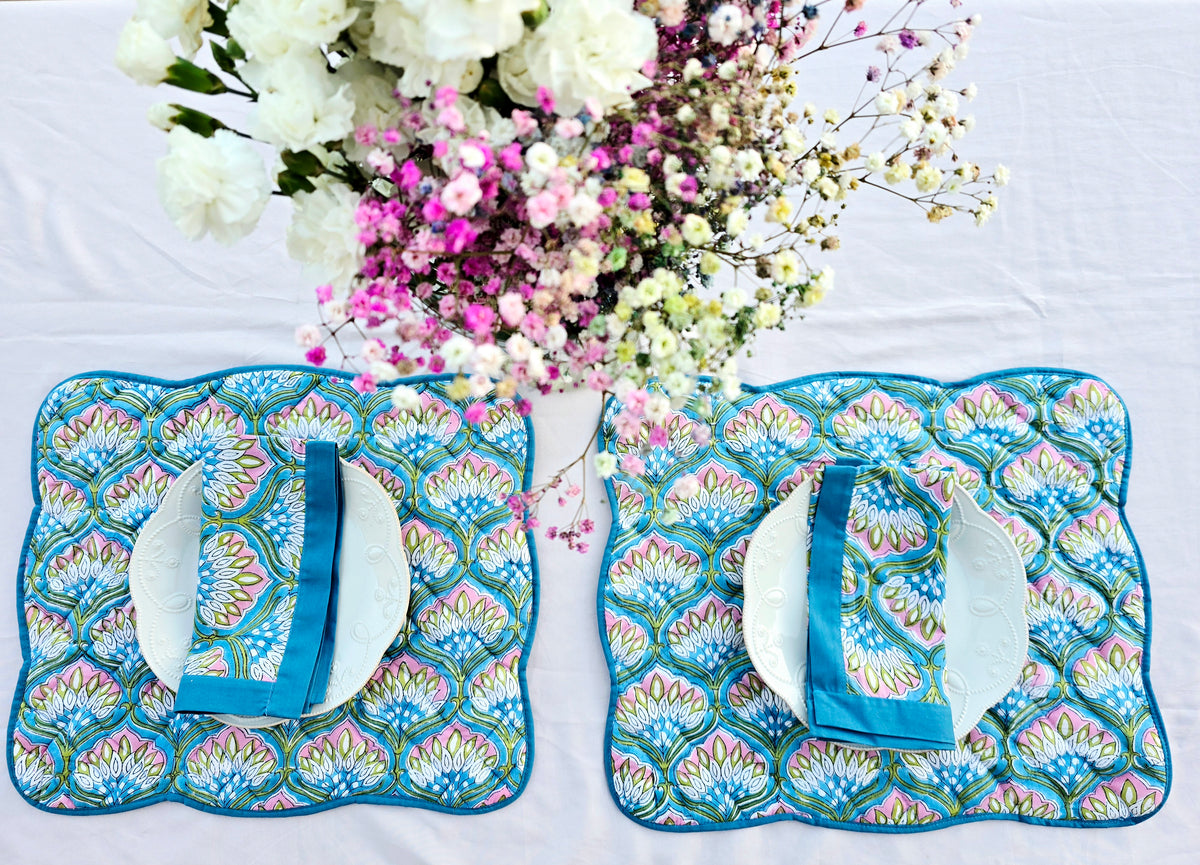 New Home Set – Blue Floral Placemats and Napkins - Ohana Earth