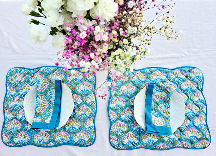 New Home Set – Blue Floral Placemats and Napkins - Ohana Earth