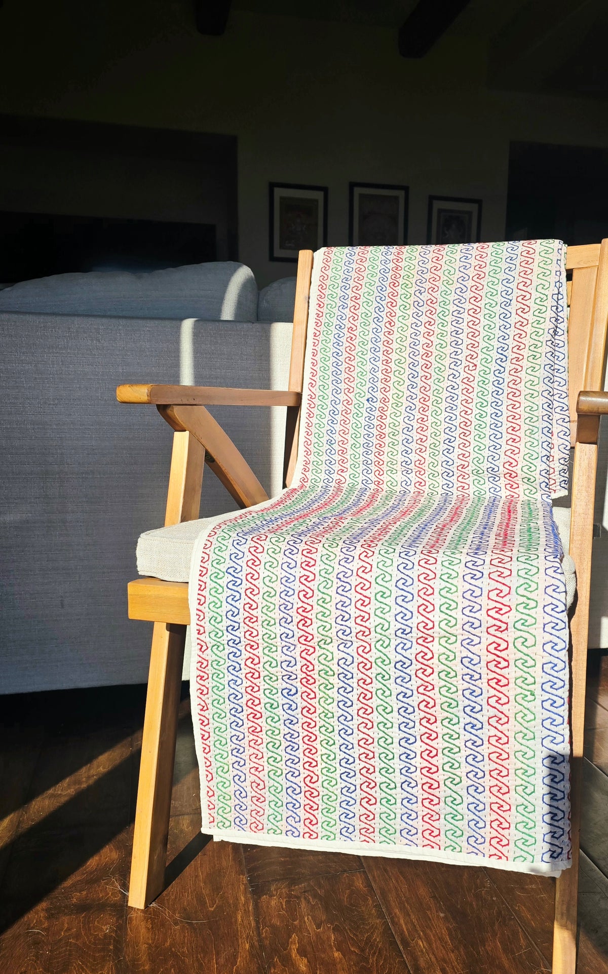 White Kantha Throw – Hand Embroidered Cotton Kantha Quilt Throw - Ohana Earth