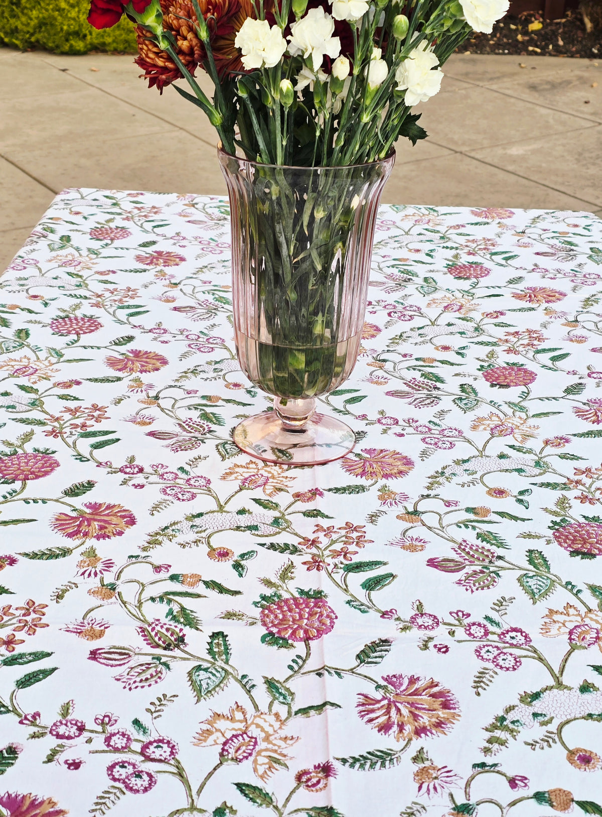 Floral Medley Block Printed Table Cloth - Ohana Earth