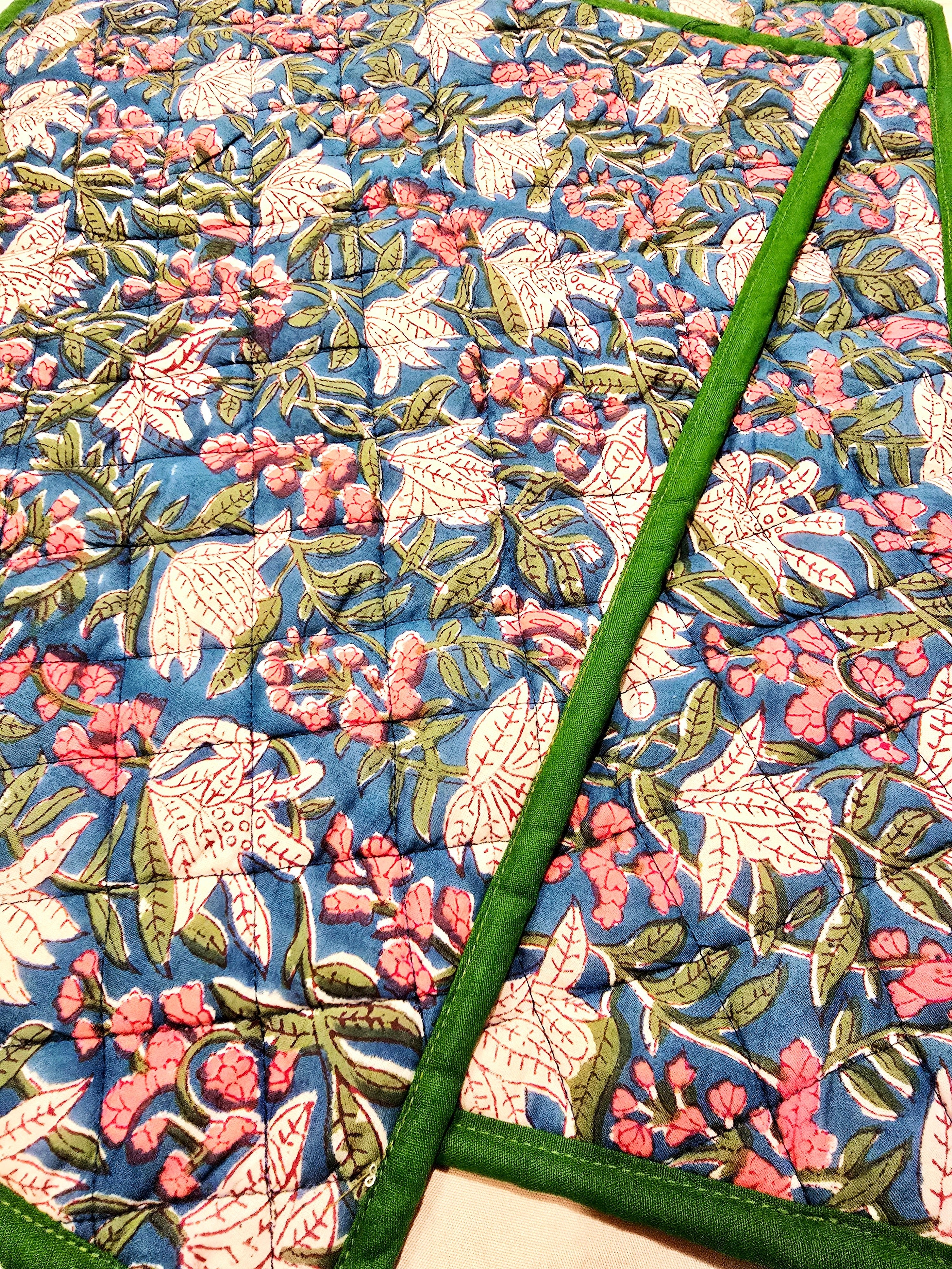 Floral Blue Cotton Quilted Placemat - Ohana Earth