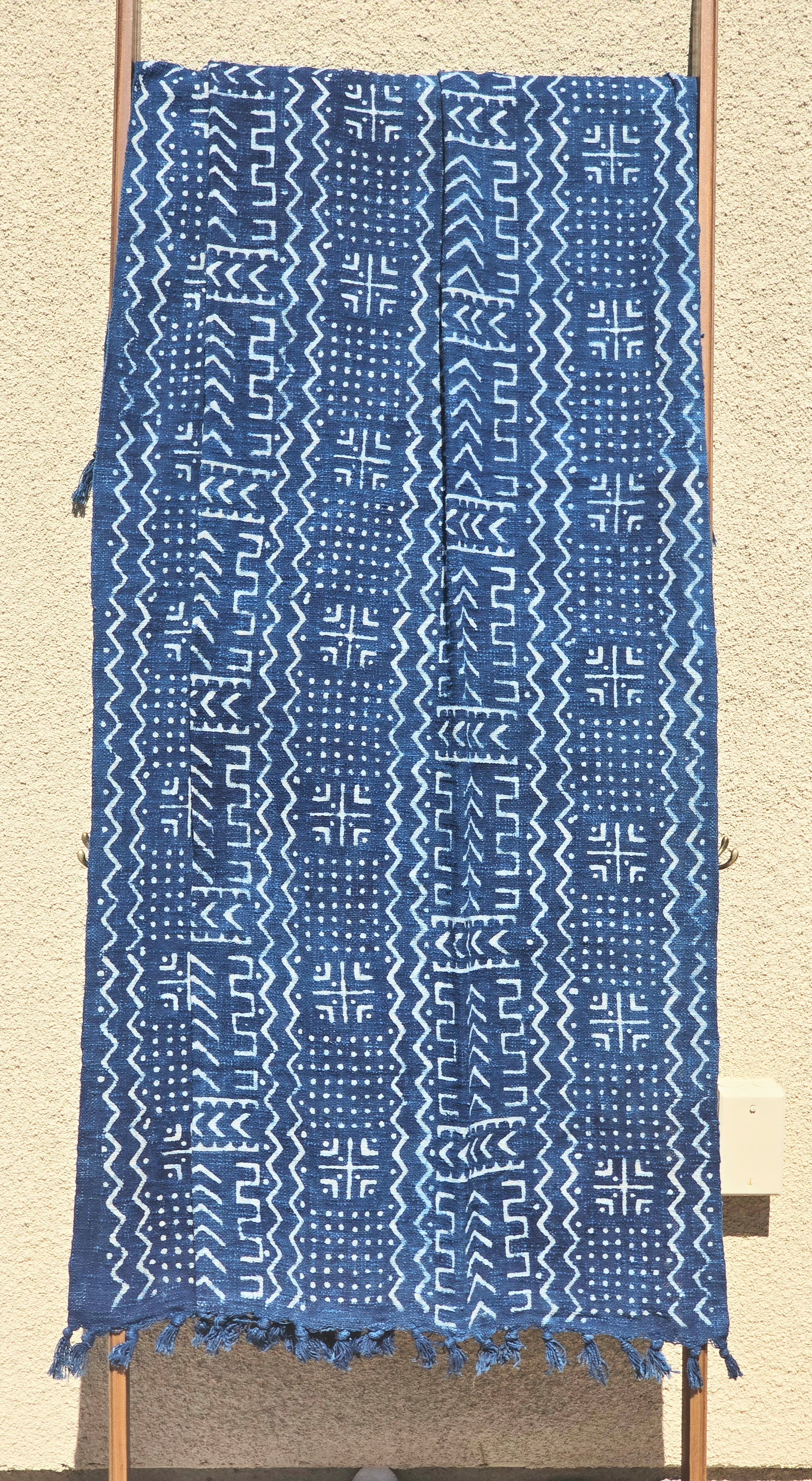 Indigo Geometric Cotton Throw | Slub Cotton Throw Blanket - Ohana Earth