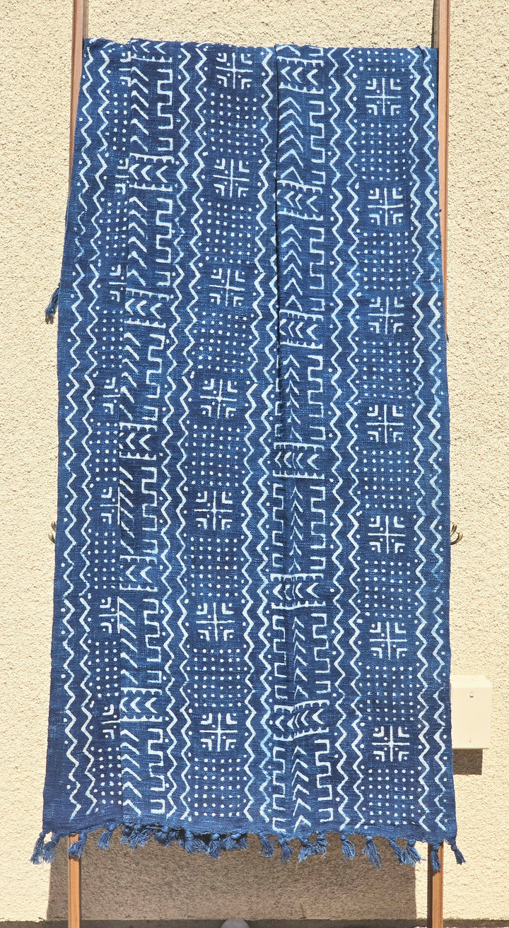 Indigo Geometric Cotton Throw | Slub Cotton Throw Blanket - Ohana Earth