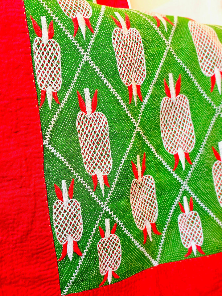 Pineapple Kantha Quilt – Hand Embroidered Cotton Quilt - Ohana Earth