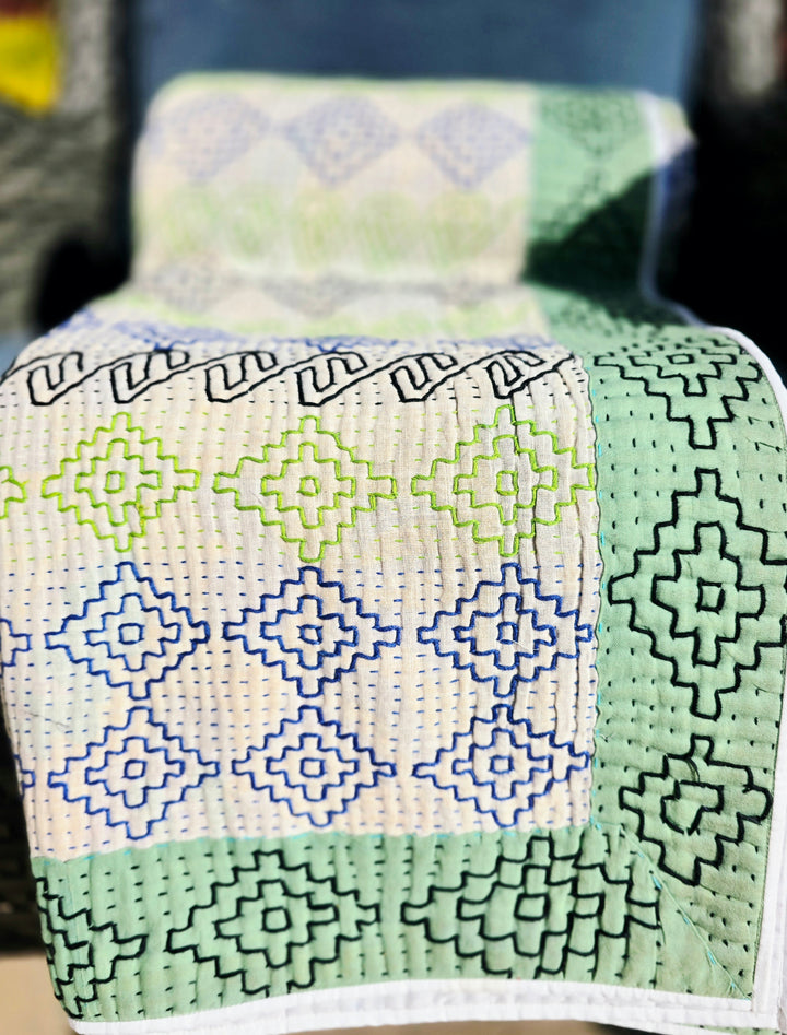 Spirit Kantha Quilt Throw – Hand Embroidered Vintage Kantha Quilt - Ohana Earth