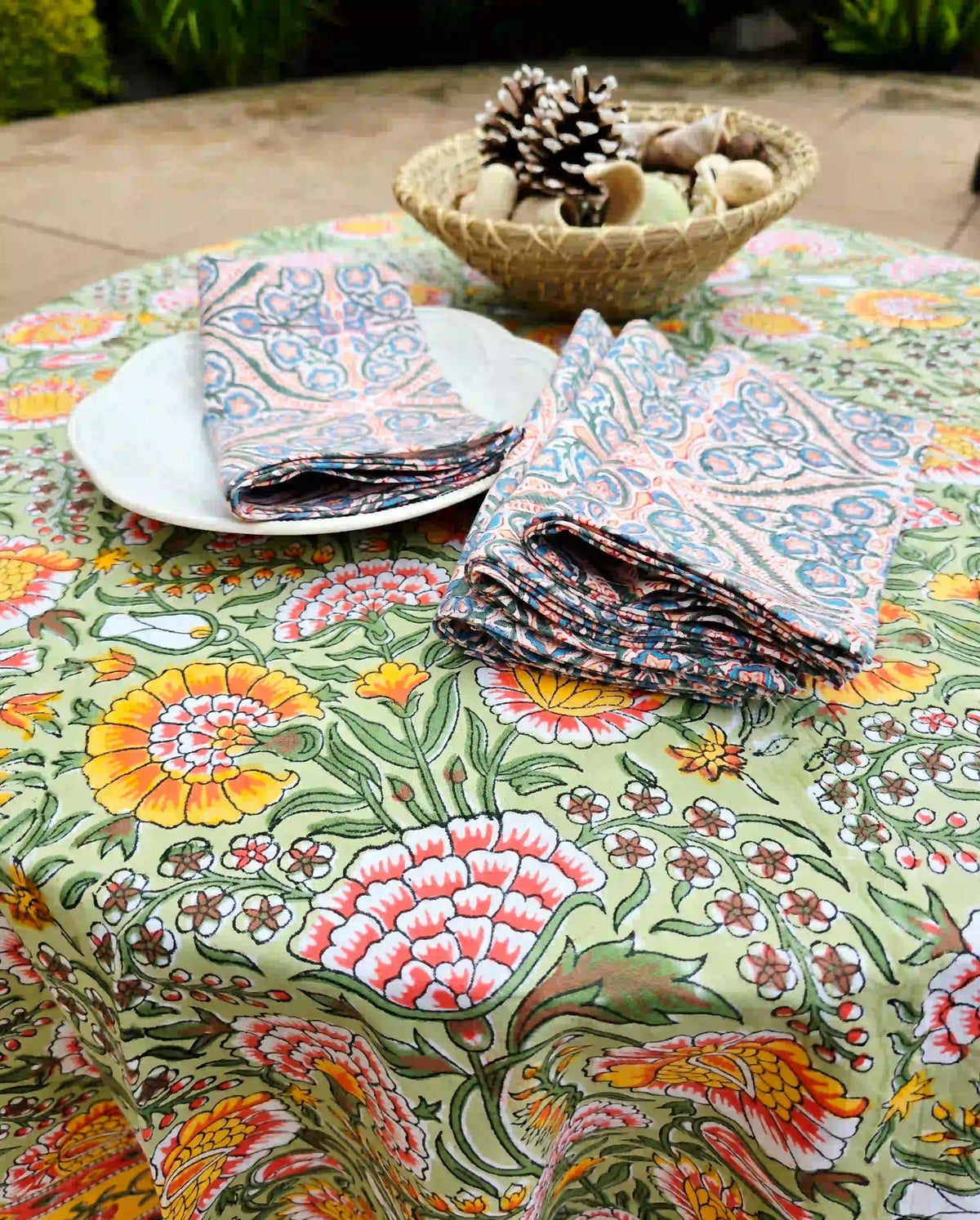 Round Table Set Floral Orange - Ohana Earth